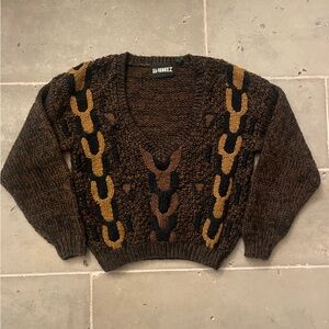 Vintage Chunky Knit Cowboy Western 90s Grandpa V Neck Sweater Size Large unisex